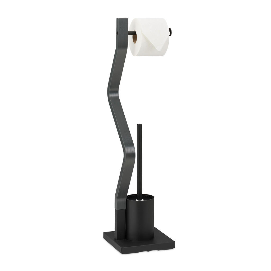 SET Negru gri suport hârtie și perie WC de podea 75 cm