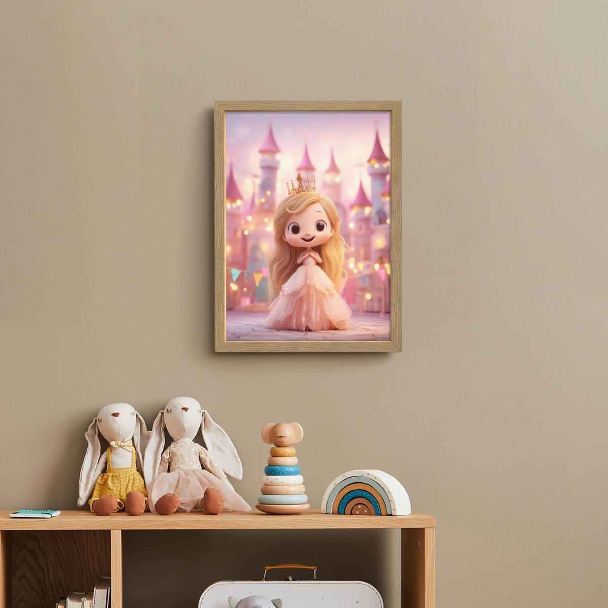 DOBÍJECÍ NOČNÍ LAMPIČKA Princezna - Růžová - Zámek 30x40 cm - růžová, kompozitní dřevo (8/30/40cm) - OnlyWow