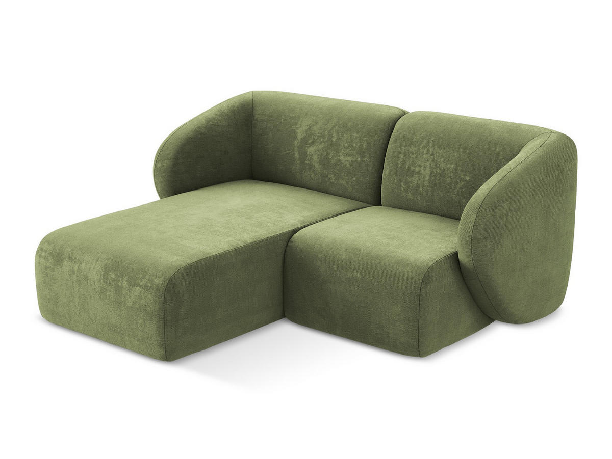 ECKSOFA Links Chenille Stoff Grün - Schwarz/Grün, Holzwerkstoff/Kunststoff (178/166cm) - Makamii