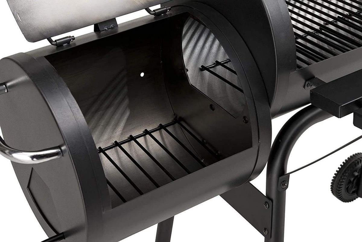 HOLZKOHLEGRILL Smoker Grill Schwarz 54 cm, Deckel, Thermometer, Räder, Outdoor BBQ Grill, Grillwagen, Gartengrill, Kohlegrill, Barbecue, Grillstation - Schwarz, Metall (58/114/104cm) - Resch