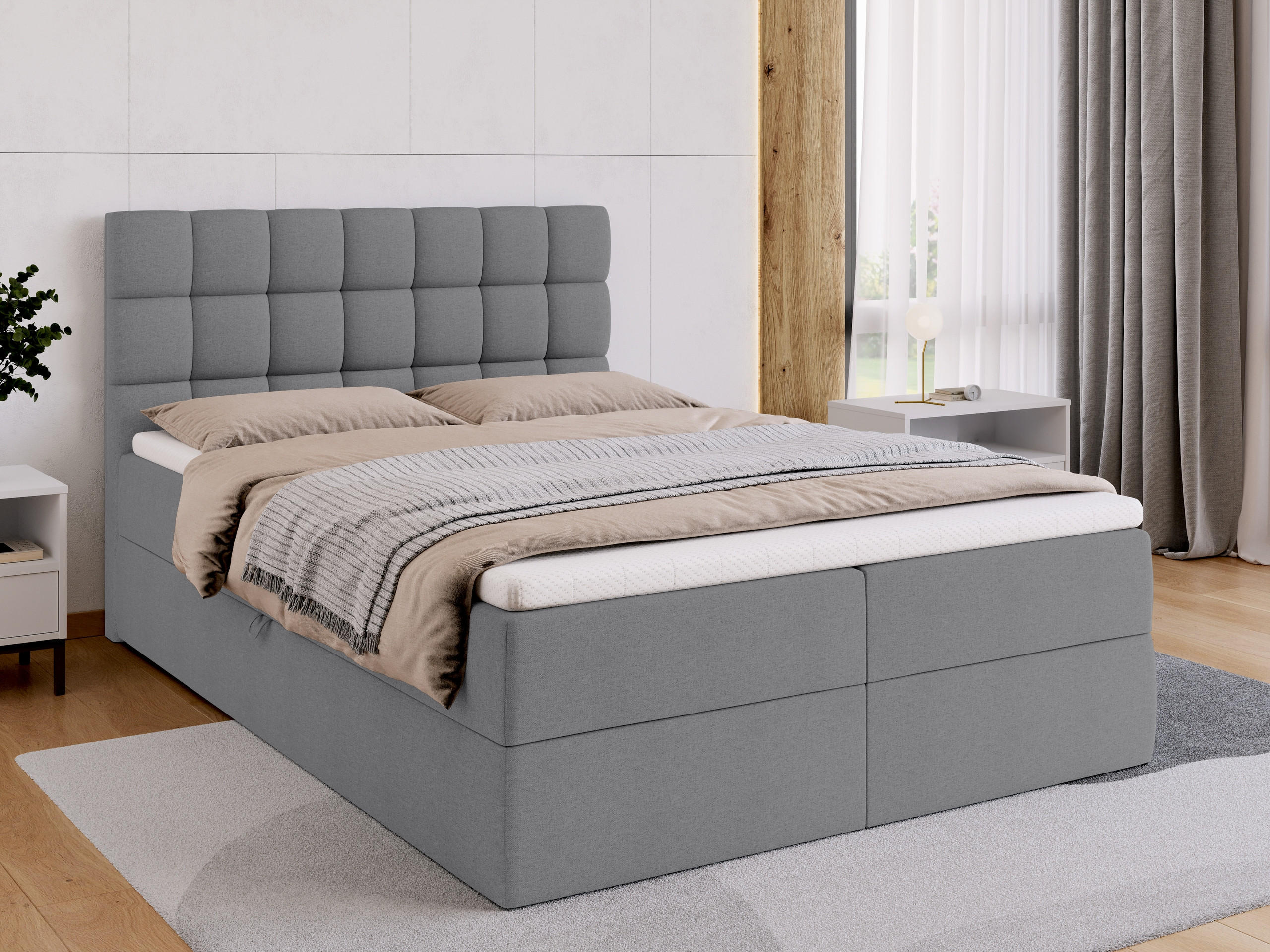 BOXBETT Dakota mit Topper 140/200 Hellgrau - Hellgrau, Textil (140/200cm) - Bromarkt