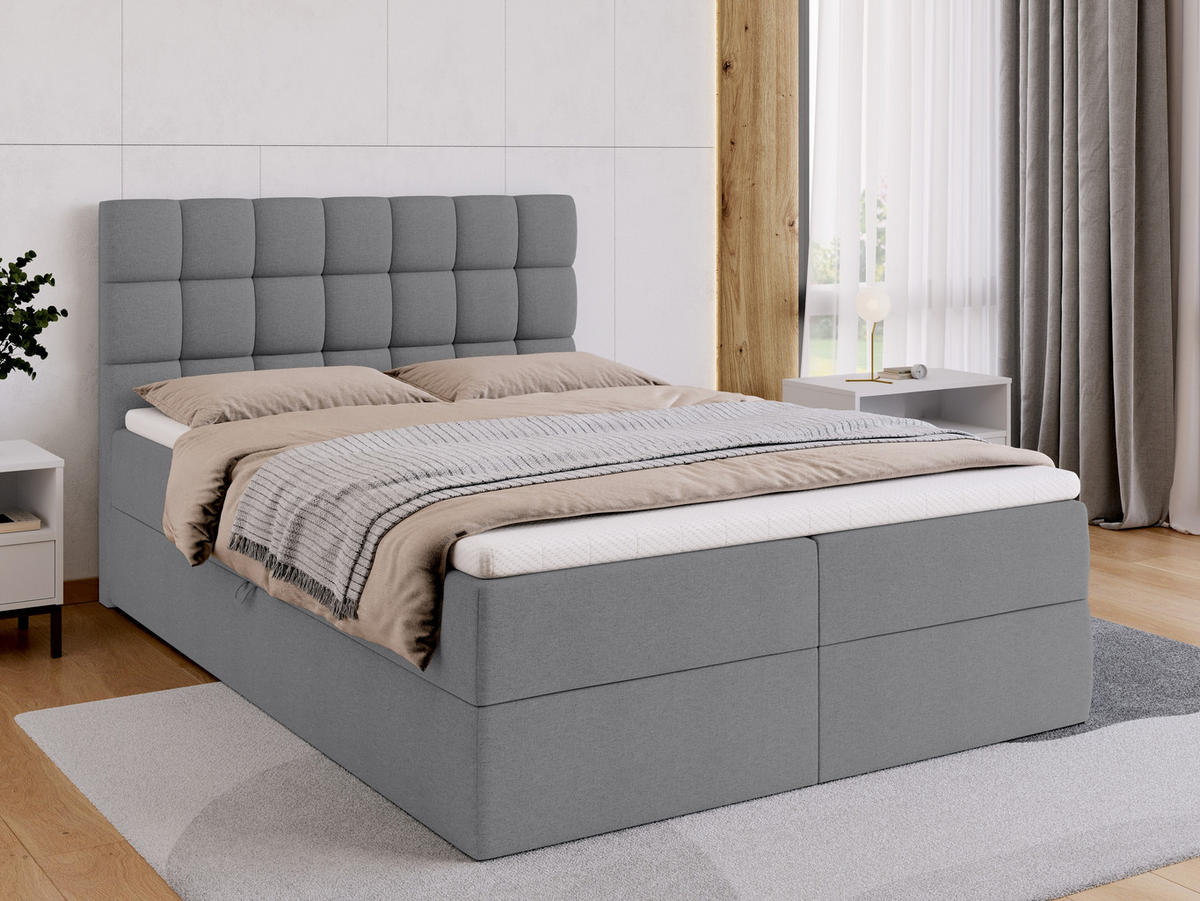 BOXBETT Dakota mit Topper 140/200 Hellgrau - Hellgrau, Textil (140/200cm) - Bromarkt