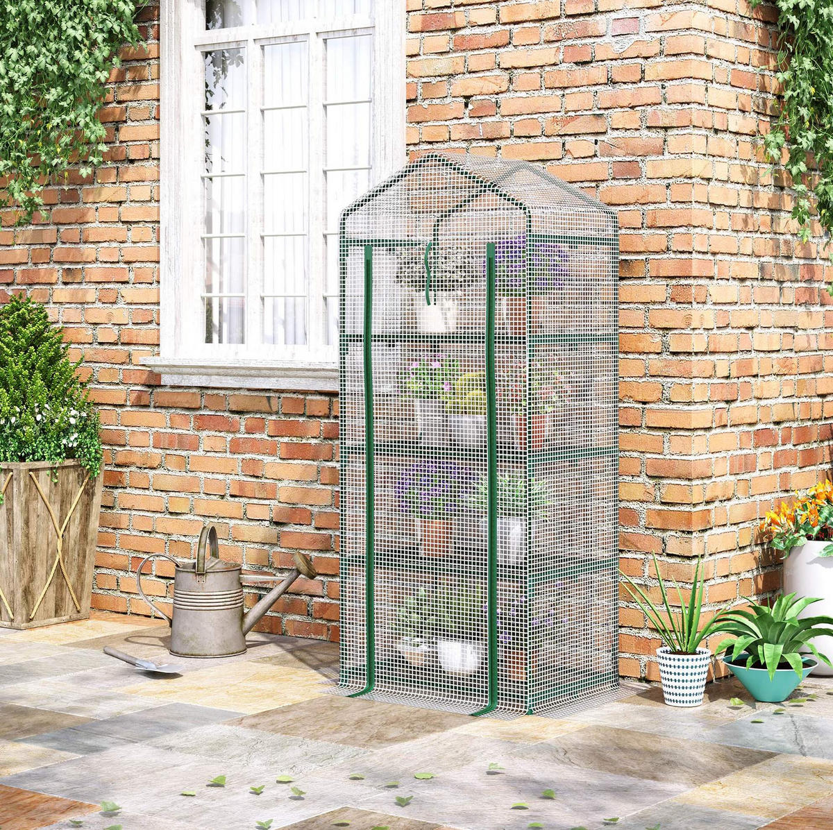 GEWÄCHSHAUS 70/160/50 cm Weiß aus PVC mit 4 Regalböden - Weiß, Kunststoff (50/160/70cm) - OKMYHOME