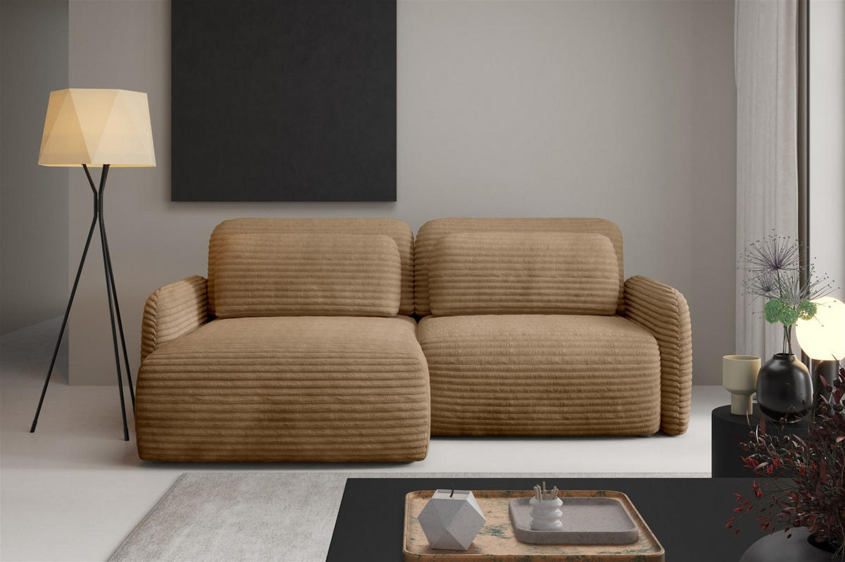 ECKSOFA Simone Mit Schlaffunktion - Hellbraun, Holzwerkstoff/Textil (240/165cm) - Fun Möbel