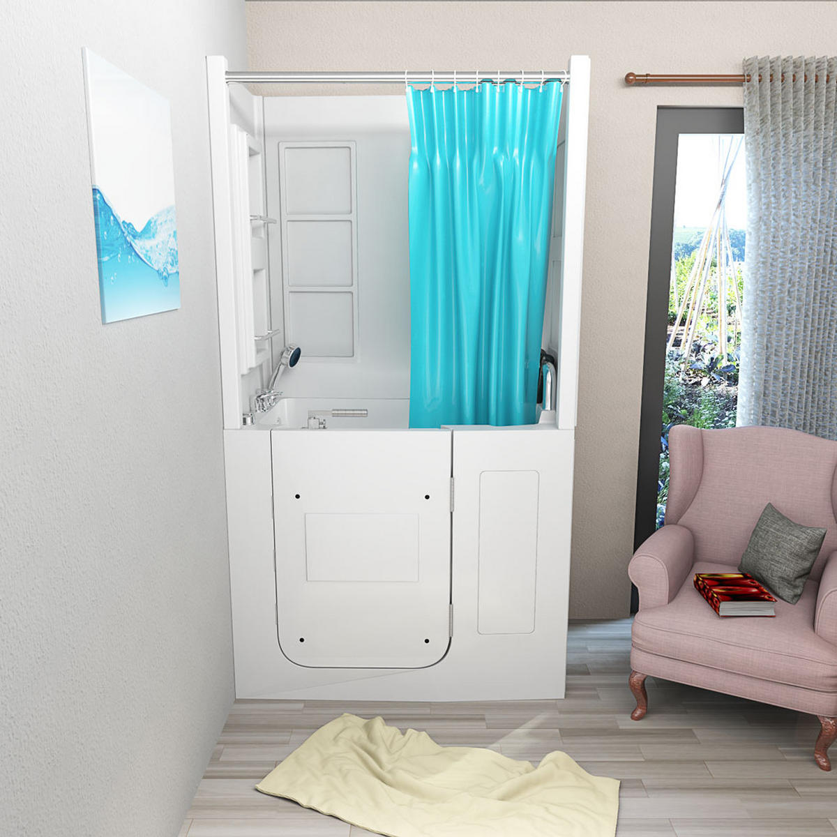 SENIORENDUSCHE und Wanne mit Tür S08D-A-R - Weiß, Glas/Kunststoff (68/110/205cm) - AcquaVapore by Sandra Jentho