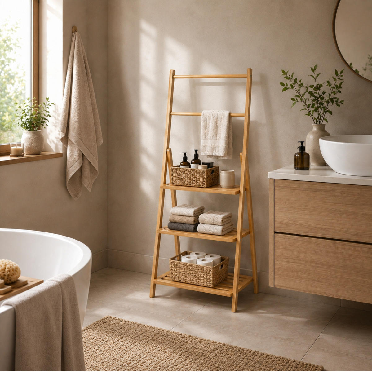 BAMBUSREGAL 53/30/153 cm - Beige, Naturmaterialen (30/153/53cm) - NUXIO