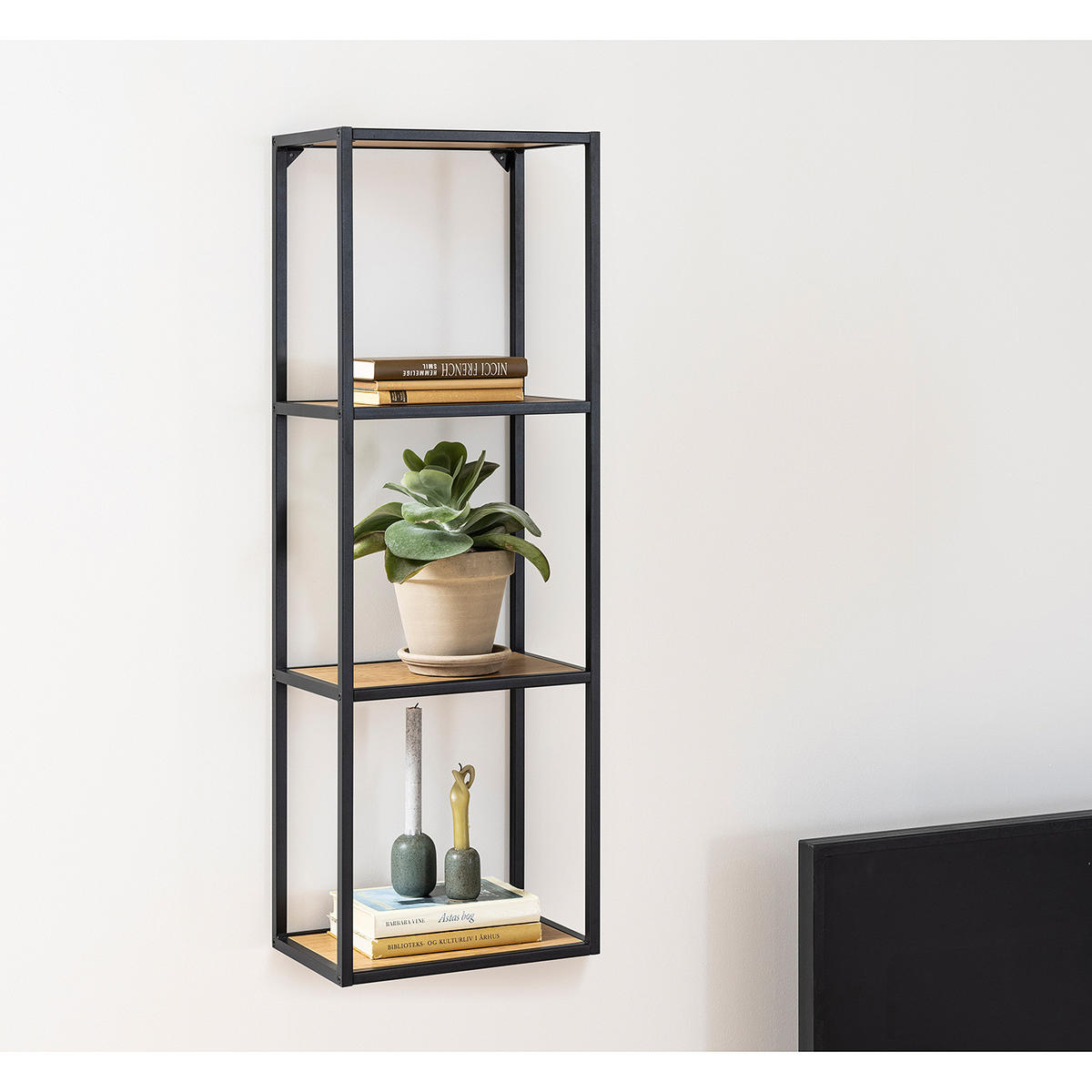 REGAL - Wildeiche Dekor / Schwarz - Braun, Holzwerkstoff/Metall (37/108/24cm) - home24