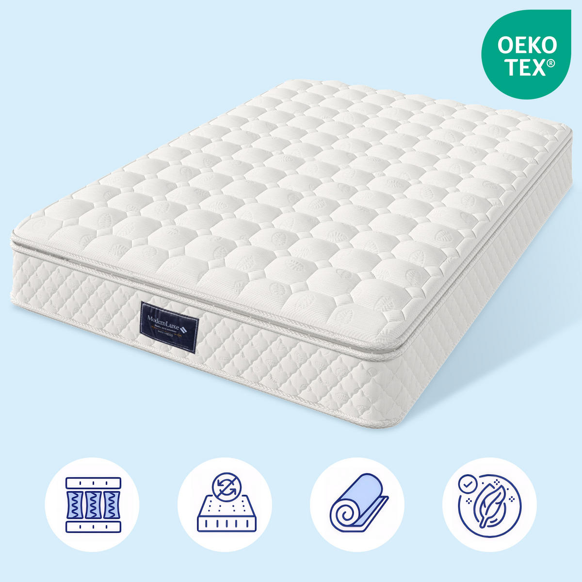FEDERKERNMATRATZE 140x200 cm – 7 Zonen Taschenfederkern & Kaltschaum, H3, 25 cm hoch, OEKO-TEX®, Mikrofaserbezug - Weiß, Textil - Ej. Life