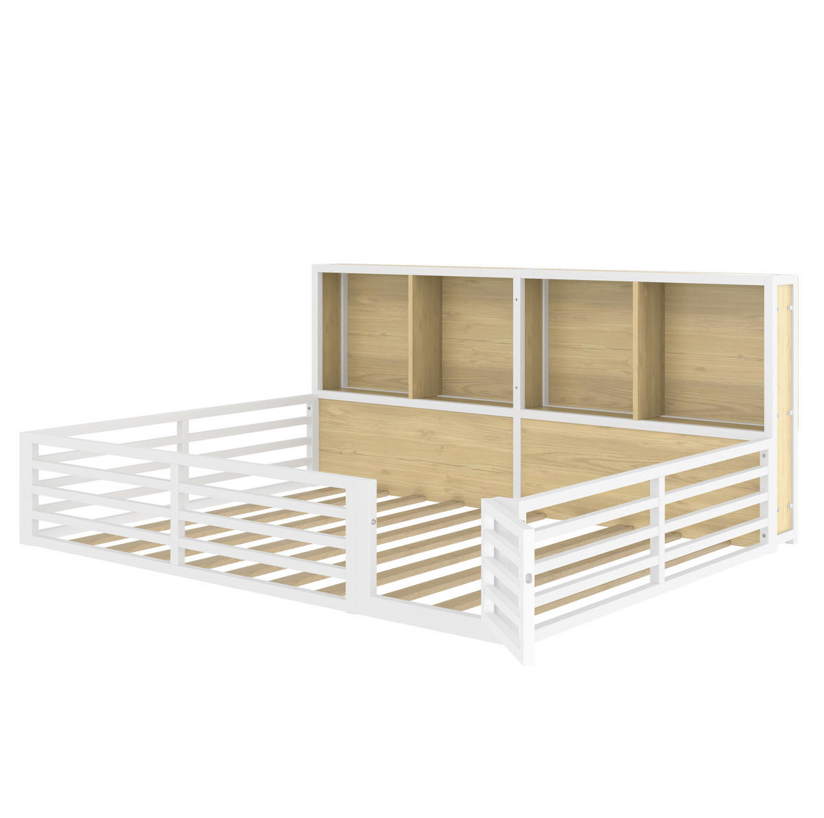 KINDERBETT Tagesbett 140/200 cm aus Metall und MDF mit Stauraumfächern und LED-Beleuchtung Weiß - Weiß, Holzwerkstoff (140/200cm) - Modenvie