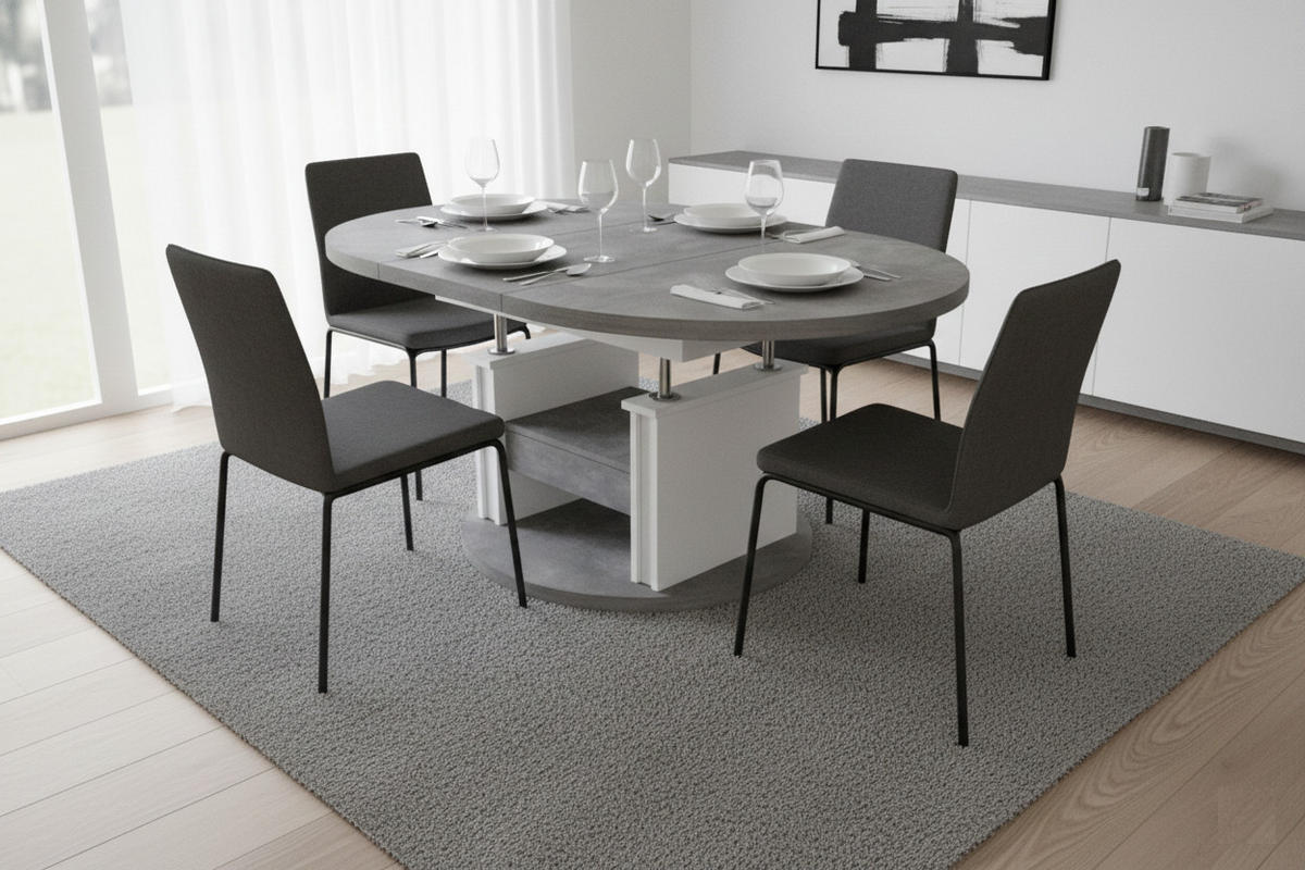 COUCHTISCH rund ausziehbar höhenverstellbar Schubalde 100/100/60 cm - Hellgrau/Weiß, Holzwerkstoff (100/100/60cm) - designimpex