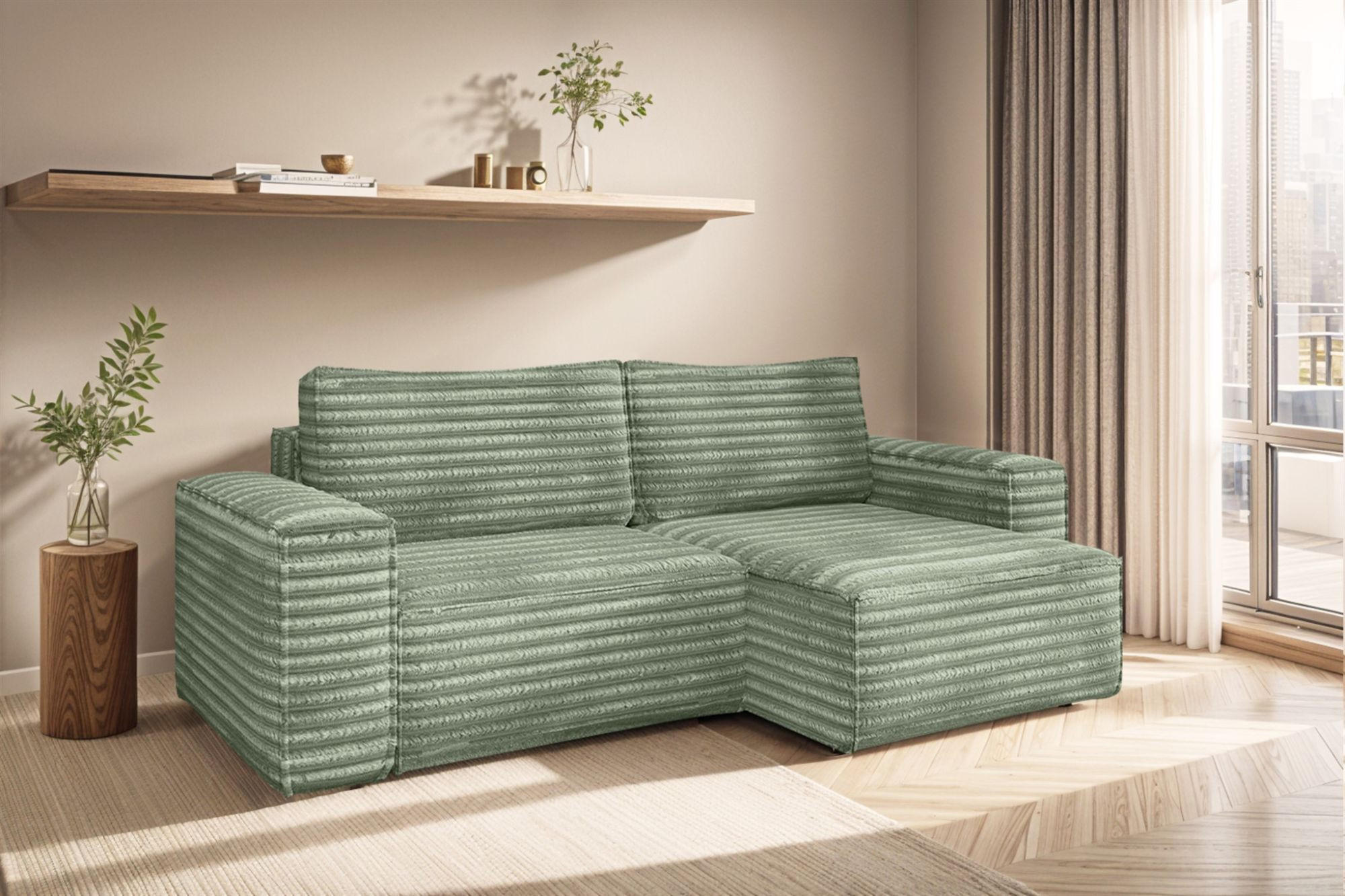 ECKSOFA Schlafsofa Madlen - Hellgrün, Holzwerkstoff/Textil (248/140cm) - Fun Möbel