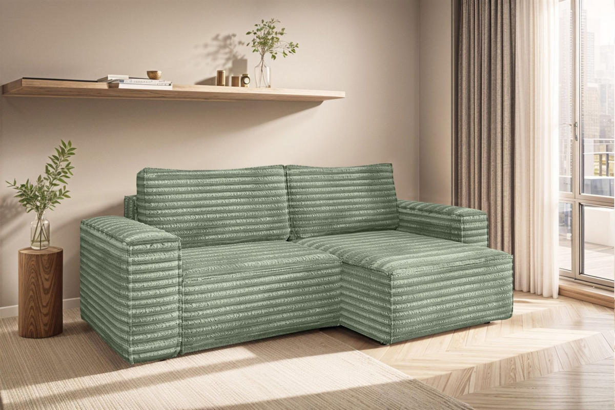 ECKSOFA Schlafsofa Madlen - Hellgrün, Holzwerkstoff/Textil (248/140cm) - Fun Möbel