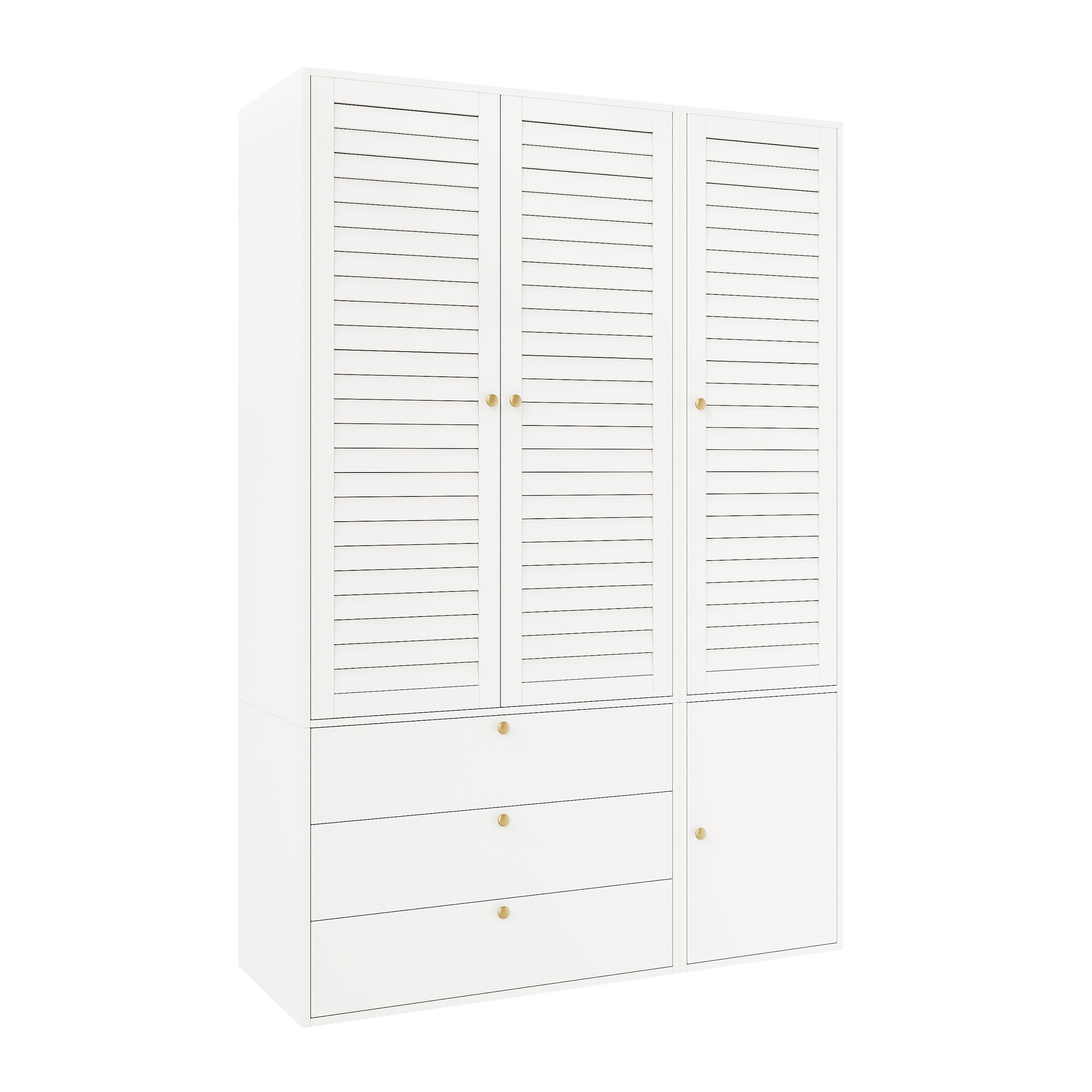 KLEIDERSCHRANK Weiß 3 Lamellentüren 3 Schubladen 2 Kleiderstangen Hosenhalter - Weiß, Holzwerkstoff (135/200/50cm) - Urban Meuble