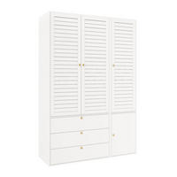 KLEIDERSCHRANK Weiß 3 Lamellentüren 3 Schubladen 2 Kleiderstangen Hosenhalter - Weiß, Holzwerkstoff (135/200/50cm) - Urban Meuble