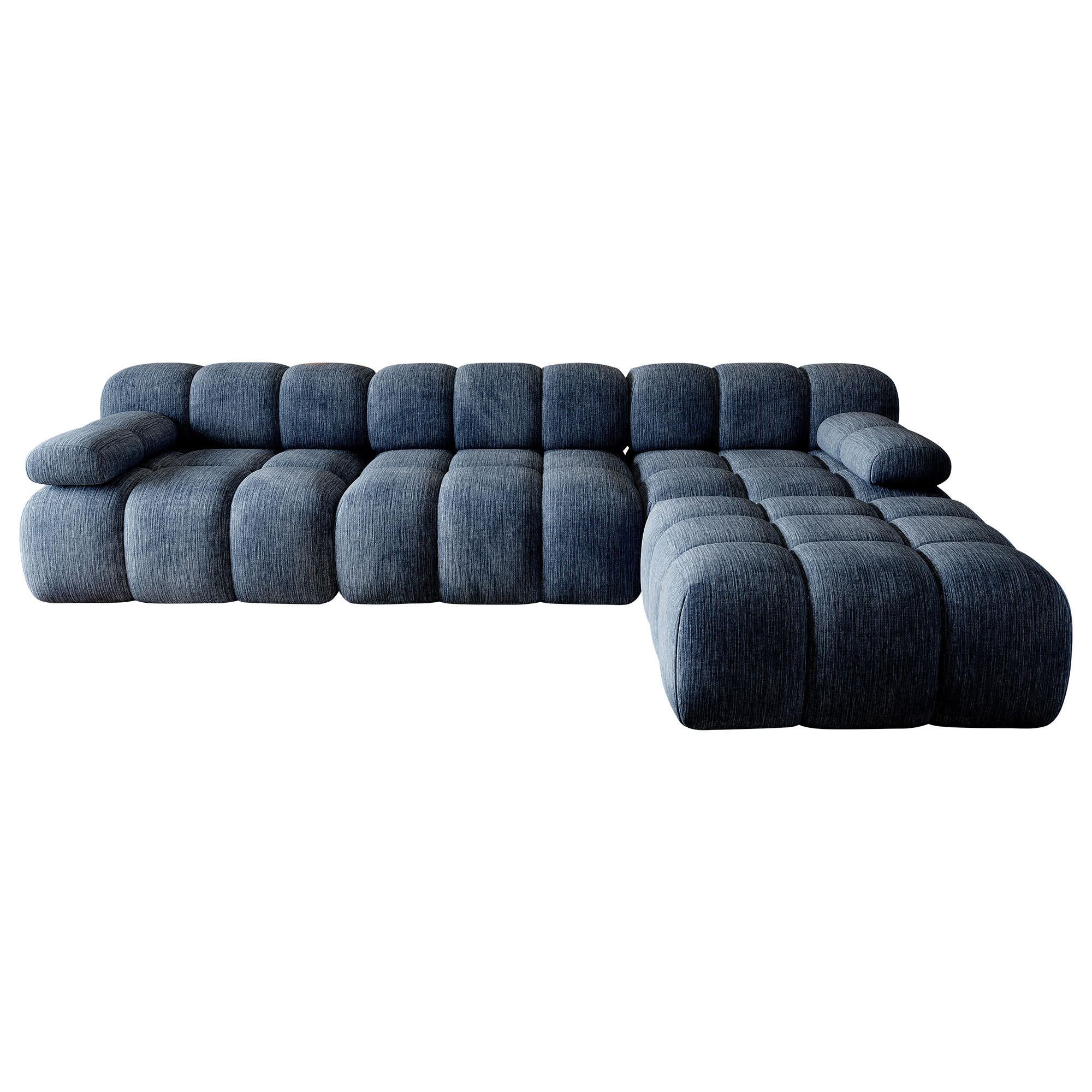 ECKSOFA 300/200/68 cm Blau Stoff mit 1 Fußhocker - Blau, Textil (200/300cm) - Oxeza