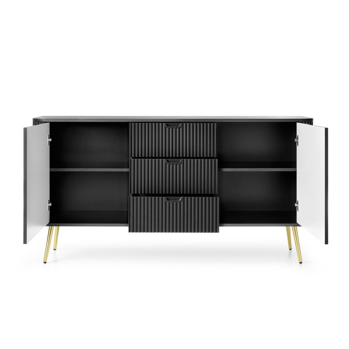SIDEBOARD ZENZERO 168/87/39 cm mit 3 Schubladen 2 Türen Schwarz - Goldfarben/Schwarz, Holzwerkstoff (168/87/39cm) - MASSENO