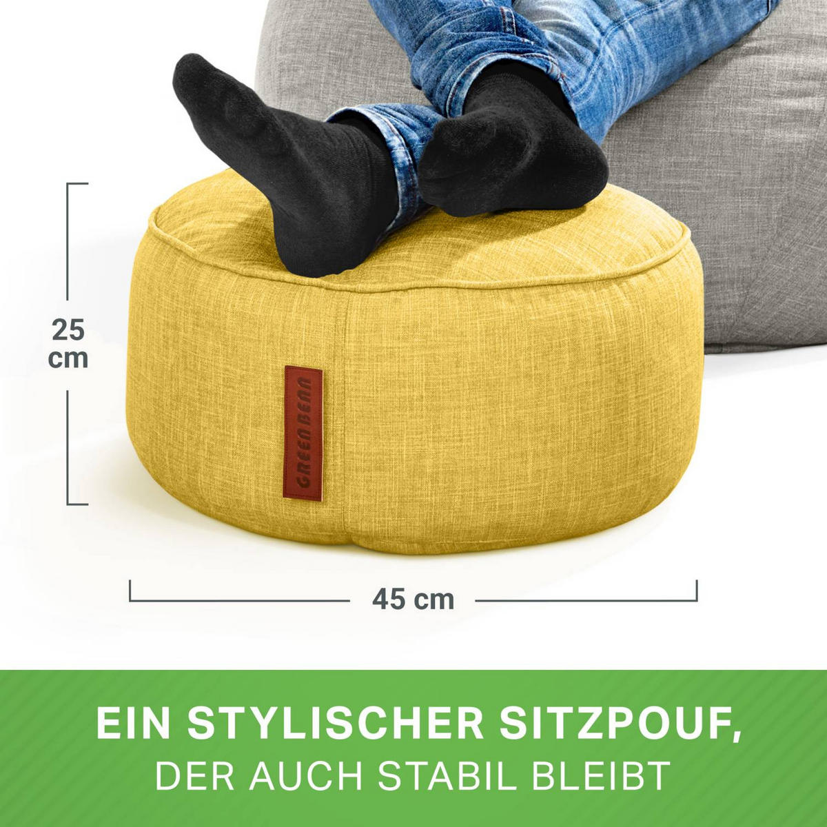 SITZSACK-HOCKER "Home Linen" 45x25cm - Gelb, Textil (45/25/45cm) - Green Bean