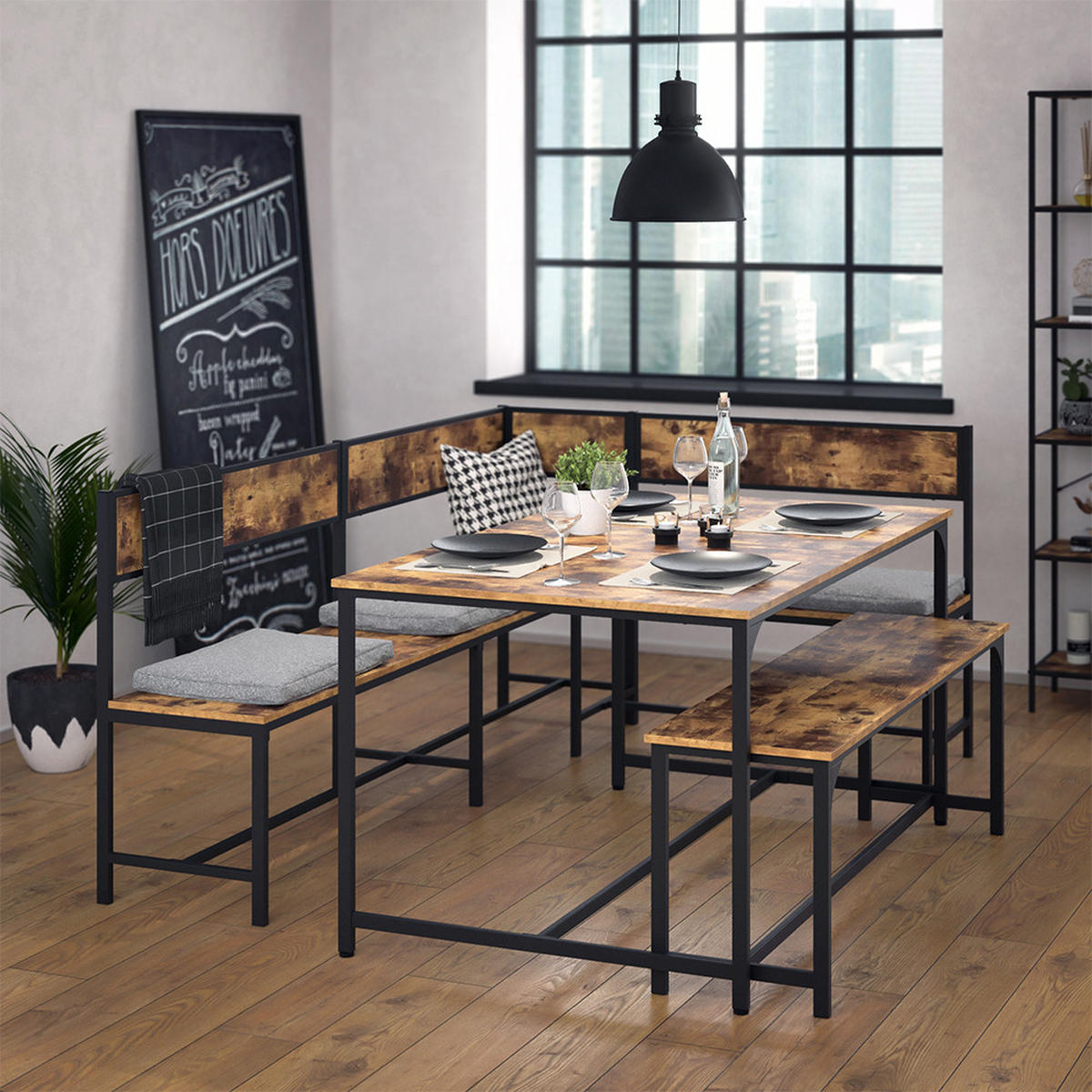 ESSZIMMER-ECKBANK Fyrk Eiche rustikal 195 x 142 cm - Wildeiche/Schwarz, Holzwerkstoff (195/90/142cm) - Vicco
