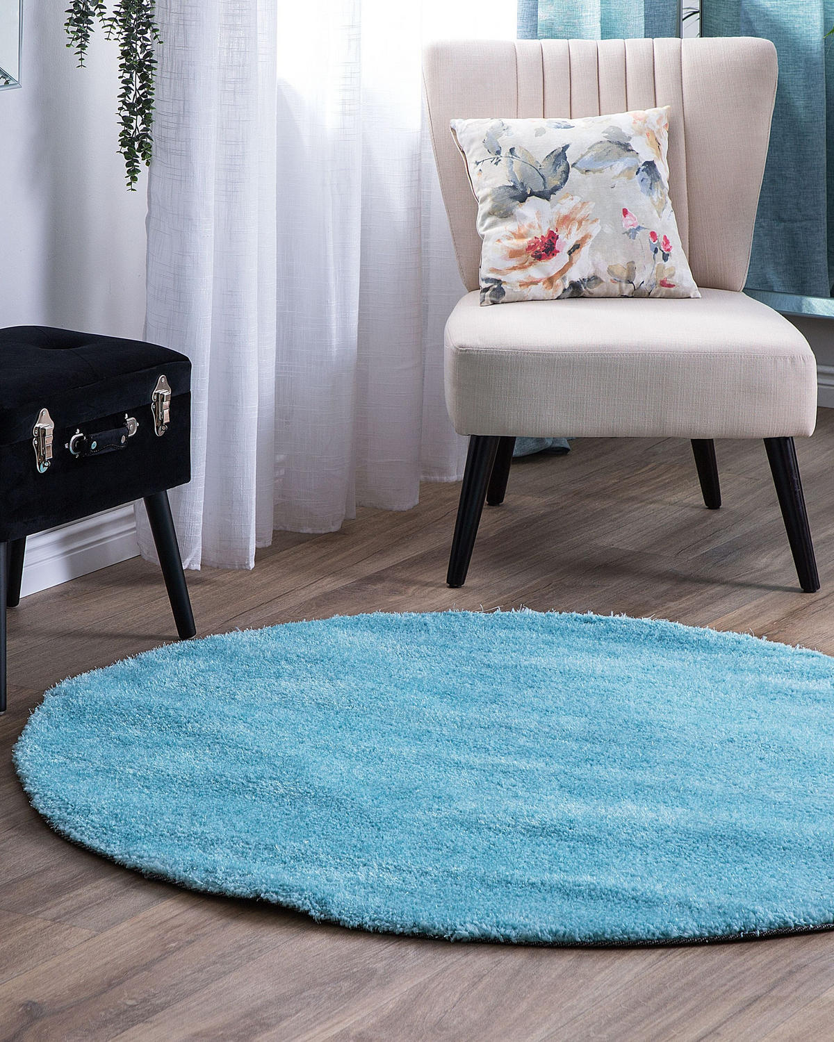 SHAGGY-TEPPICH Demre 140/140 cm - Blau, Kunststoff (140/140cm) - Beliani