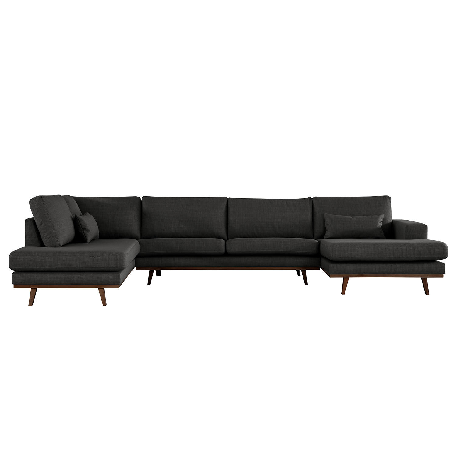 WOHNLANDSCHAFT mit Longchair - Buchefarben/Schwarz, Textil (371/81/219cm) - home24