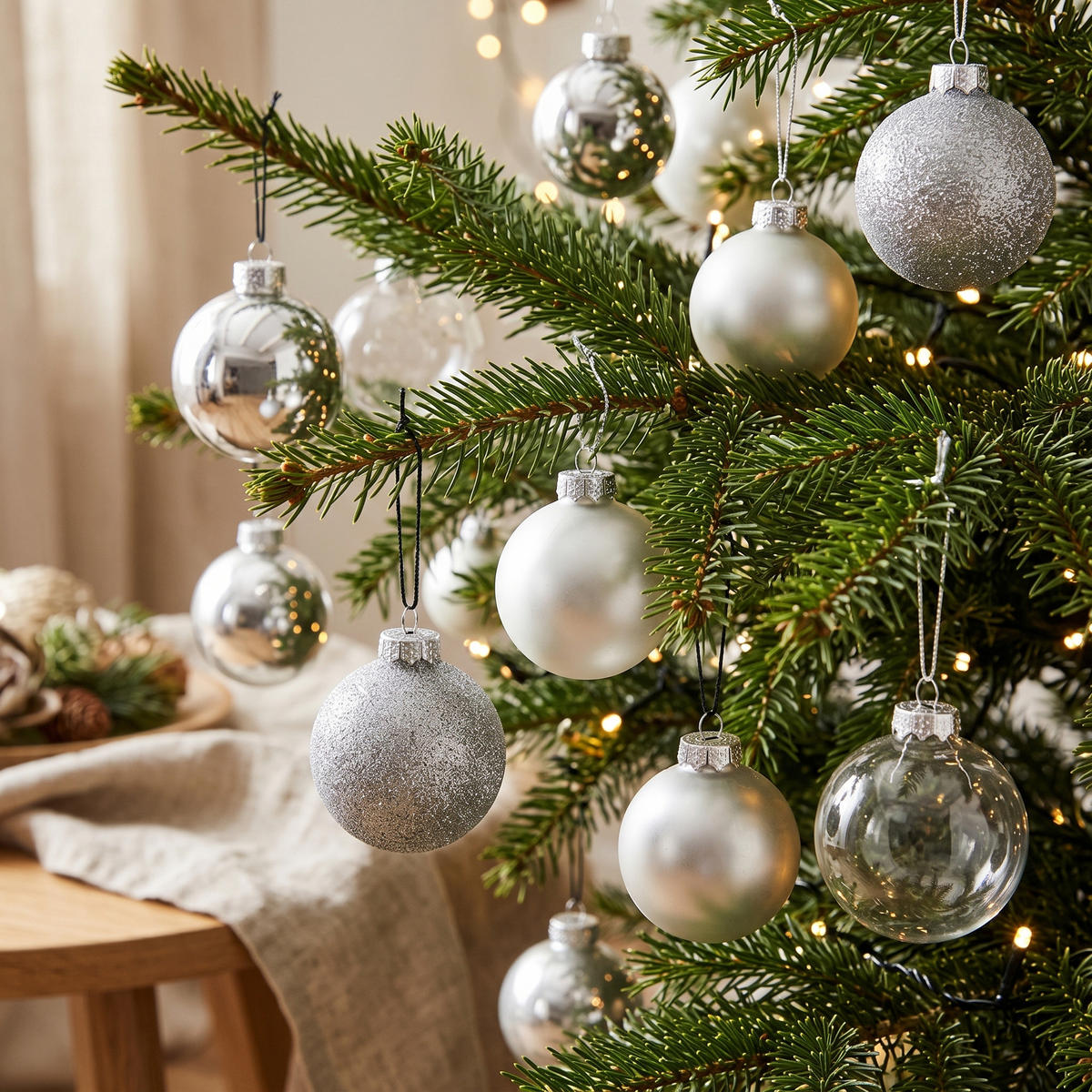 CHRISTBAUMKUGEL 42er-Set 36/13/28 cm - Silberfarben, Glas (13/28/36cm) - Home Styling Collection