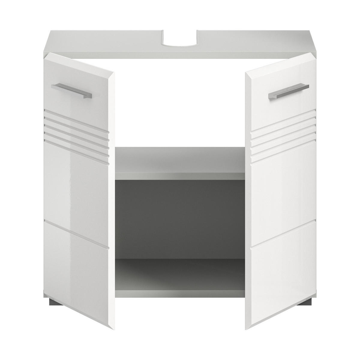 WASCHBECKENUNTERSCHRANK weiß Hochglanz, grau 60 cm - Weiß Hochglanz/Silberfarben, Holzwerkstoff/Kunststoff (60/56/32cm) - Inn.Furn