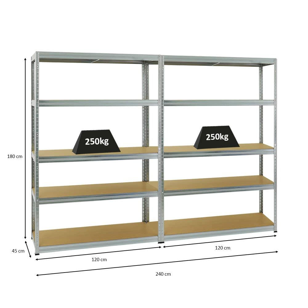 SCHWERLASTREGAL Big Elephant S 2er-Set mit 2x 180x120x45 cm Fachlast 250 kg Verzinkt - Silberfarben, Metall (240/180/45cm) - PROREGAL