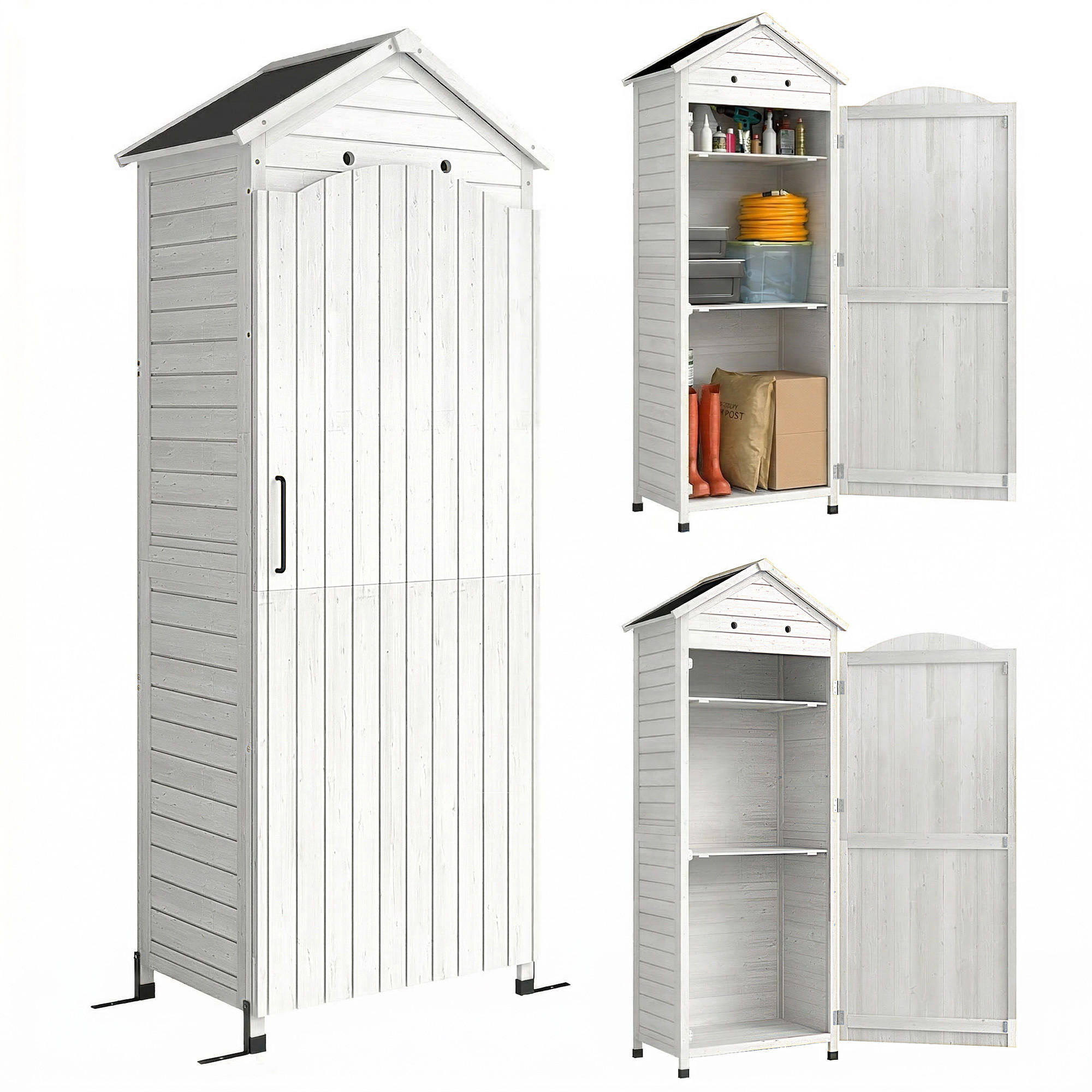 GERÄTESCHUPPEN Tannenholz Weiß - Weiß, Holz/Kunststoff (58/213/85cm) - Outsunny