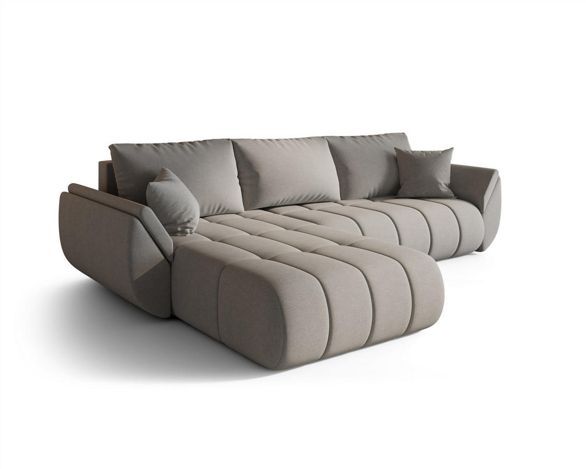 ECKSOFA Misato In Wind - Hellgrau, Holzwerkstoff/Textil (175/280cm) - Fun Möbel