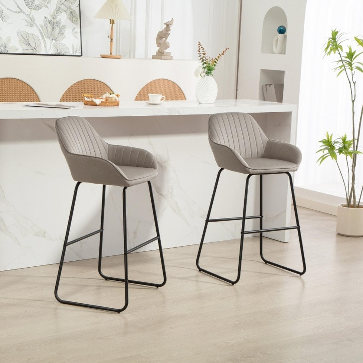 BARHOCKER 2er-Set mit Armlehnen 50,5 x 53 x 96 cm Polyester Grau - Grau, Metall (50.5/96/53cm) - Meubliv