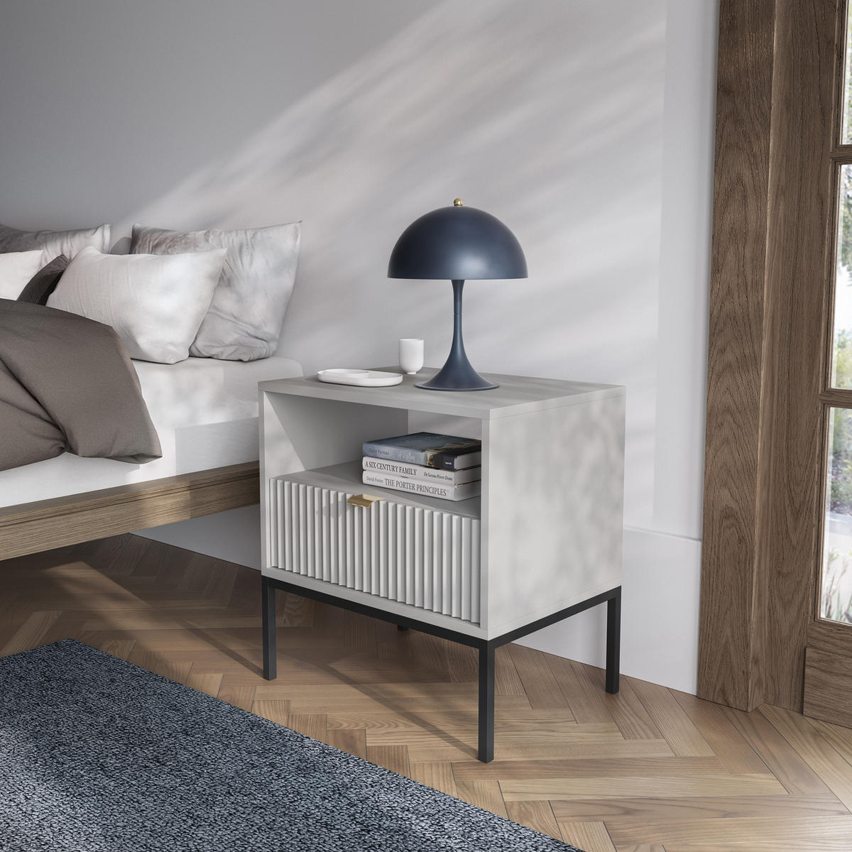 NACHTSCHRANK Vellore Grau mit Metallbeinen 54 cm - Goldfarben/Schwarz, Holzwerkstoff/Metall (54/56/39cm) - Selsey