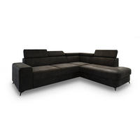 ECKSOFA ALVORO R-S Schwarz Velours-Stoff mit Schlaffunktion - Schwarz, Holz (253/190cm) - MASSENO