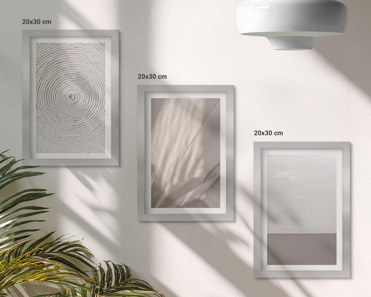 BILDER SET 3er Set - 20x30 cm Silberner Rahmen - Natürliche Boho-Texturen - Silberfarben, Kunststoff (20/30cm) - TULUP