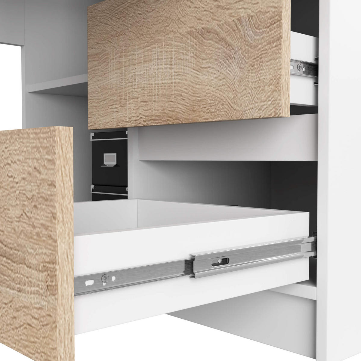 SCHREIBTISCH Weiß, Eiche Sonoma 77/155/85 - Weiß/Sonoma Eiche, Holzwerkstoff (85/155/77cm) - RAUMHIRSCH FURNITURE