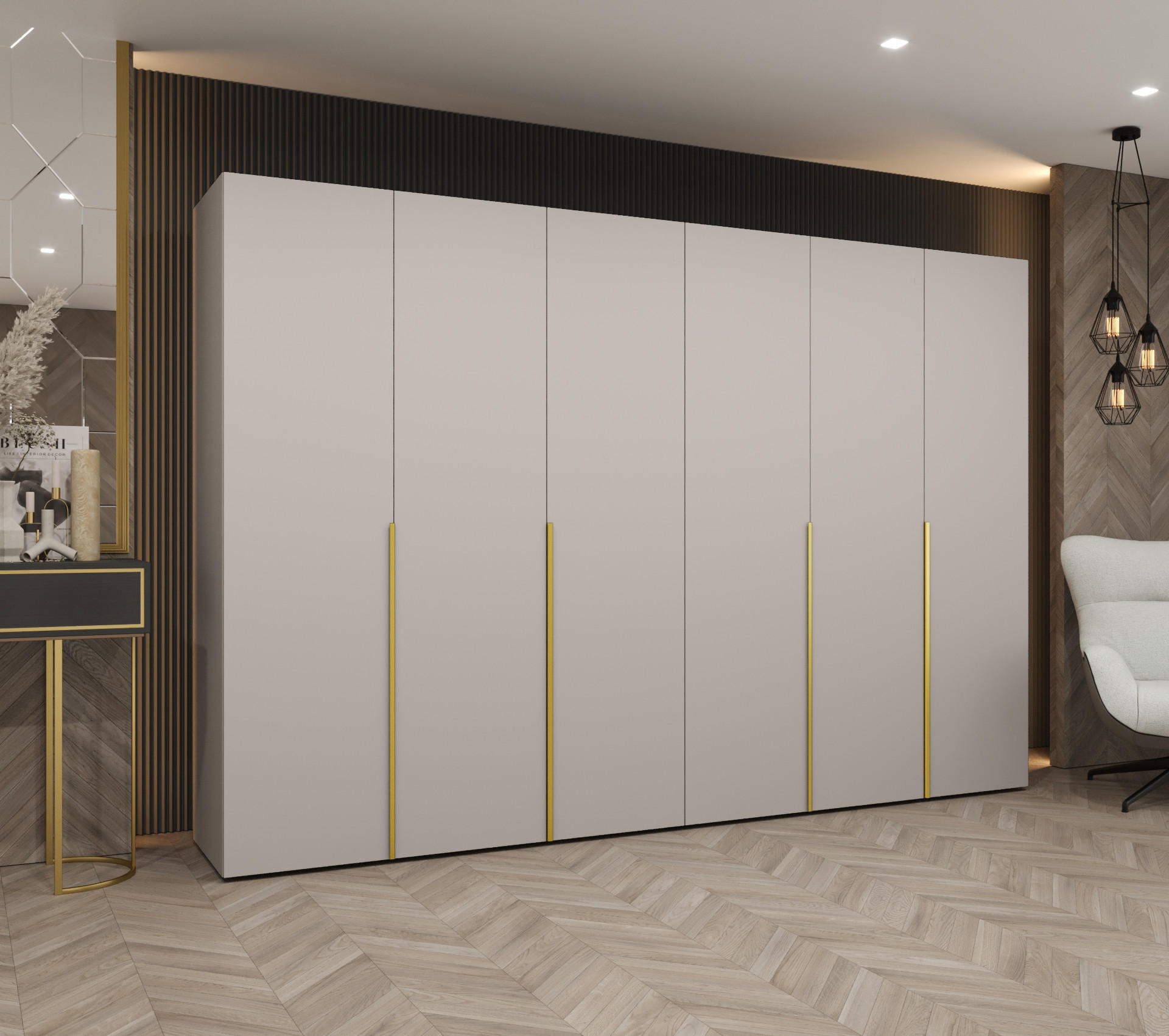 DREHTÜRENSCHRANK 202/300/52 6-türig - Kaschmir/Goldfarben, Holz (300/202/52cm) - Abiks Möbel