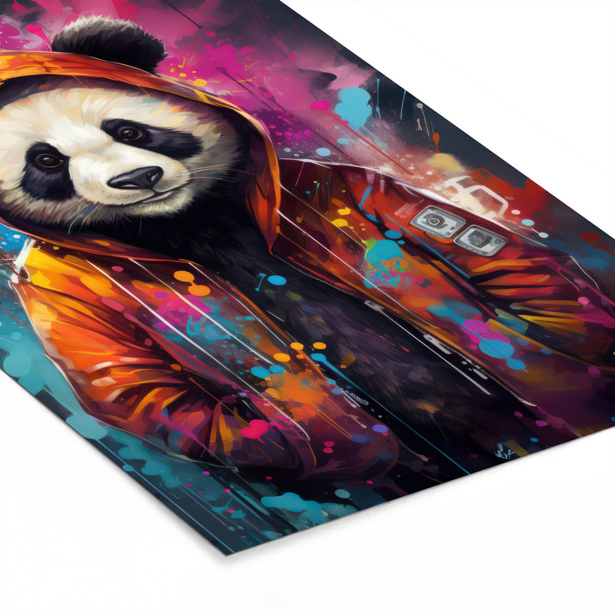 GERAHMTES BILD Panda - Jacke - Graffiti - Orange 40x60 cm - Orange, Papier (40/60cm) - MuchoWow