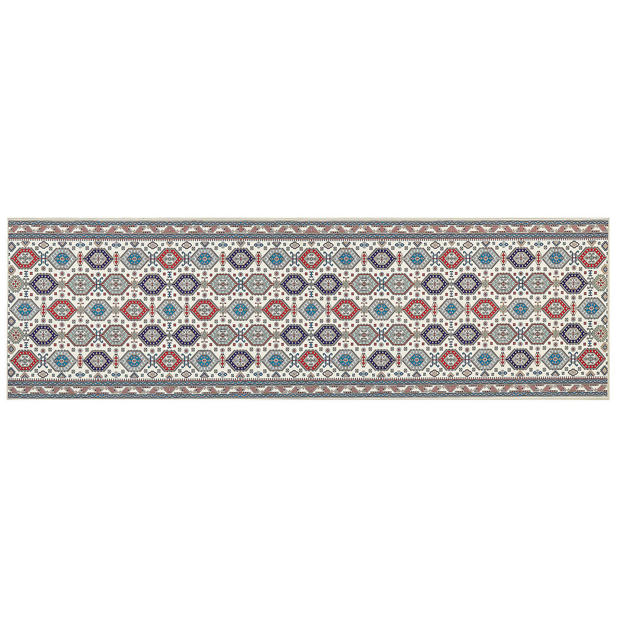 KURZFLOR-TEPPICH Bunt 60/200 cm Hacilar - Blau/Beige, Textil (60/200cm) - Beliani