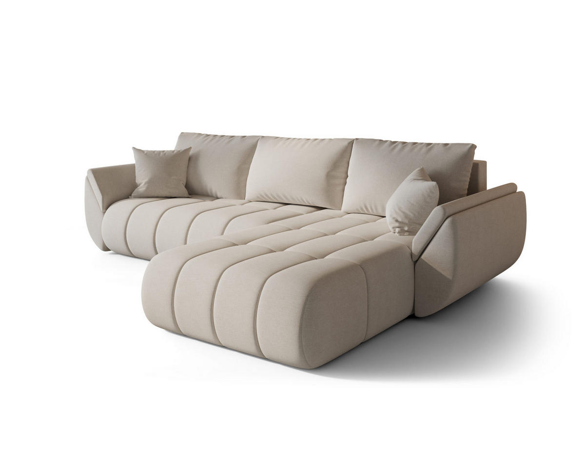 ECKSOFA TOKYO PREMIUM mit Schlaffunktion, Stoff WIND, Beige, Rechts - Beige, Holz (280/190cm) - Kaiser Möbel