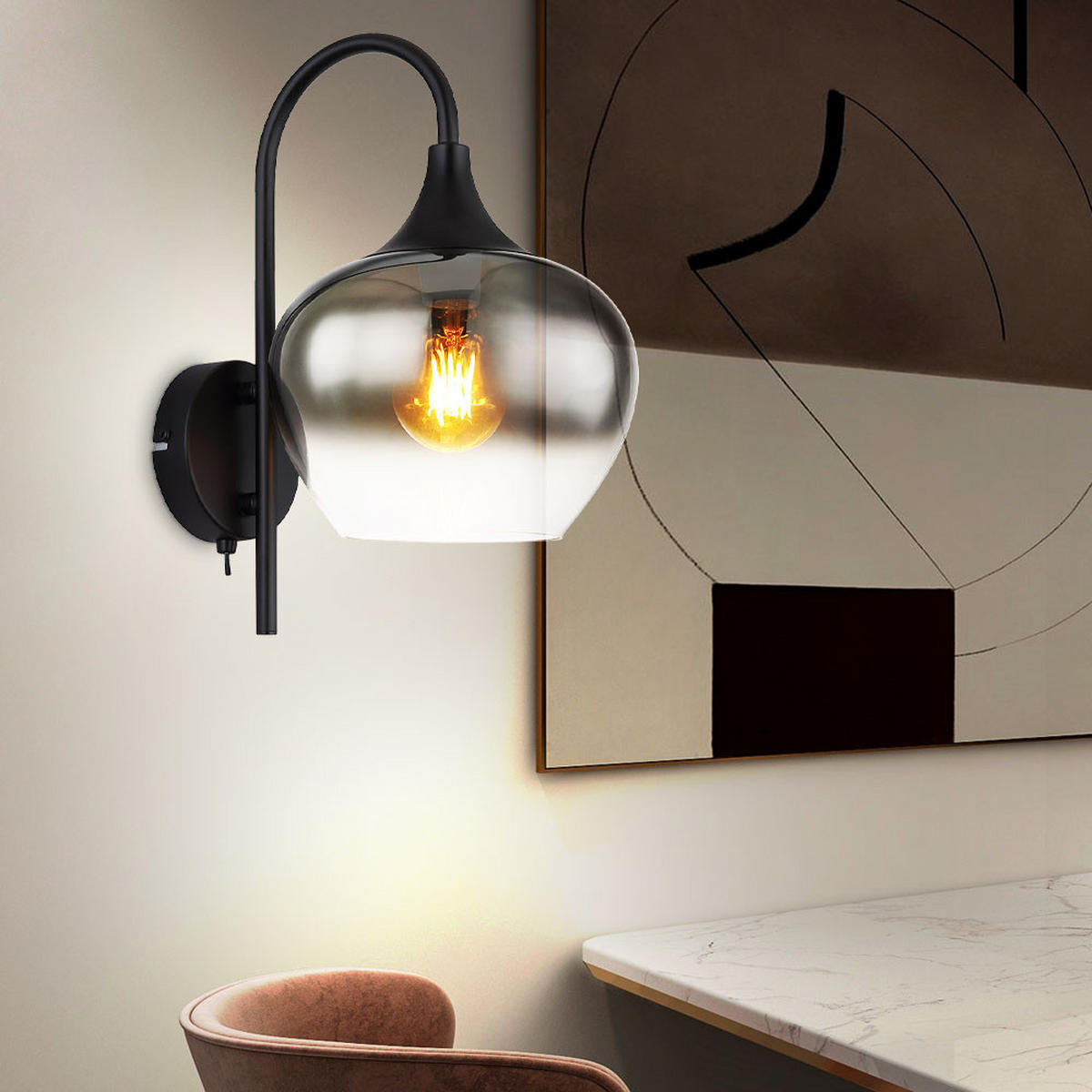 WANDLEUCHTE MAXY Schwarz Matt Rauchglas - Schwarz, Glas (18/32/25cm) - Globo Lighting