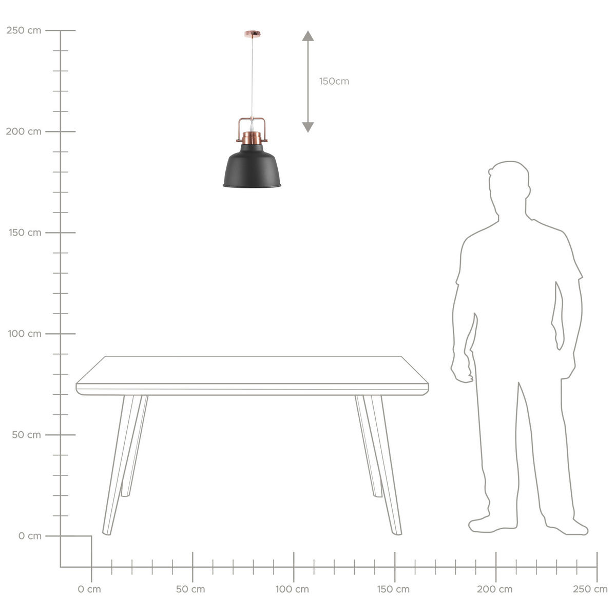 HÄNGELEUCHTE Narmada 22/22/179 cm - Grau, Metall (22/22/179cm) - Beliani
