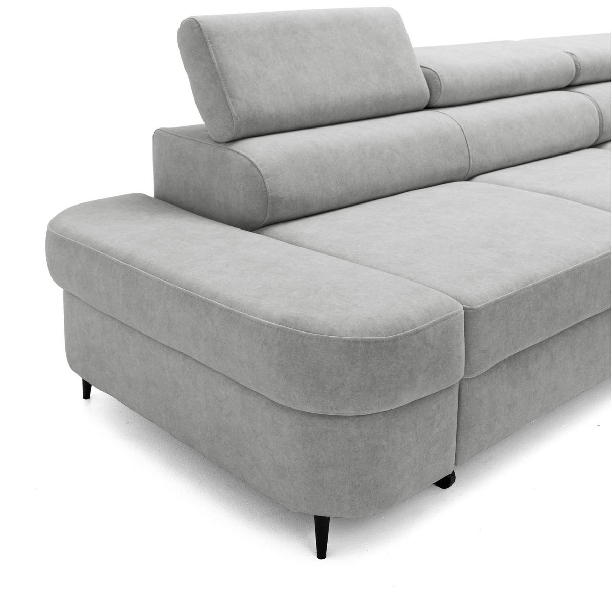 ECKSOFA PRIAM L Rechts mit Schlaffunktion 125x195 Velours Hellgrau - Hellgrau/Schwarz, Holz/Textil (203/275cm) - Muffo