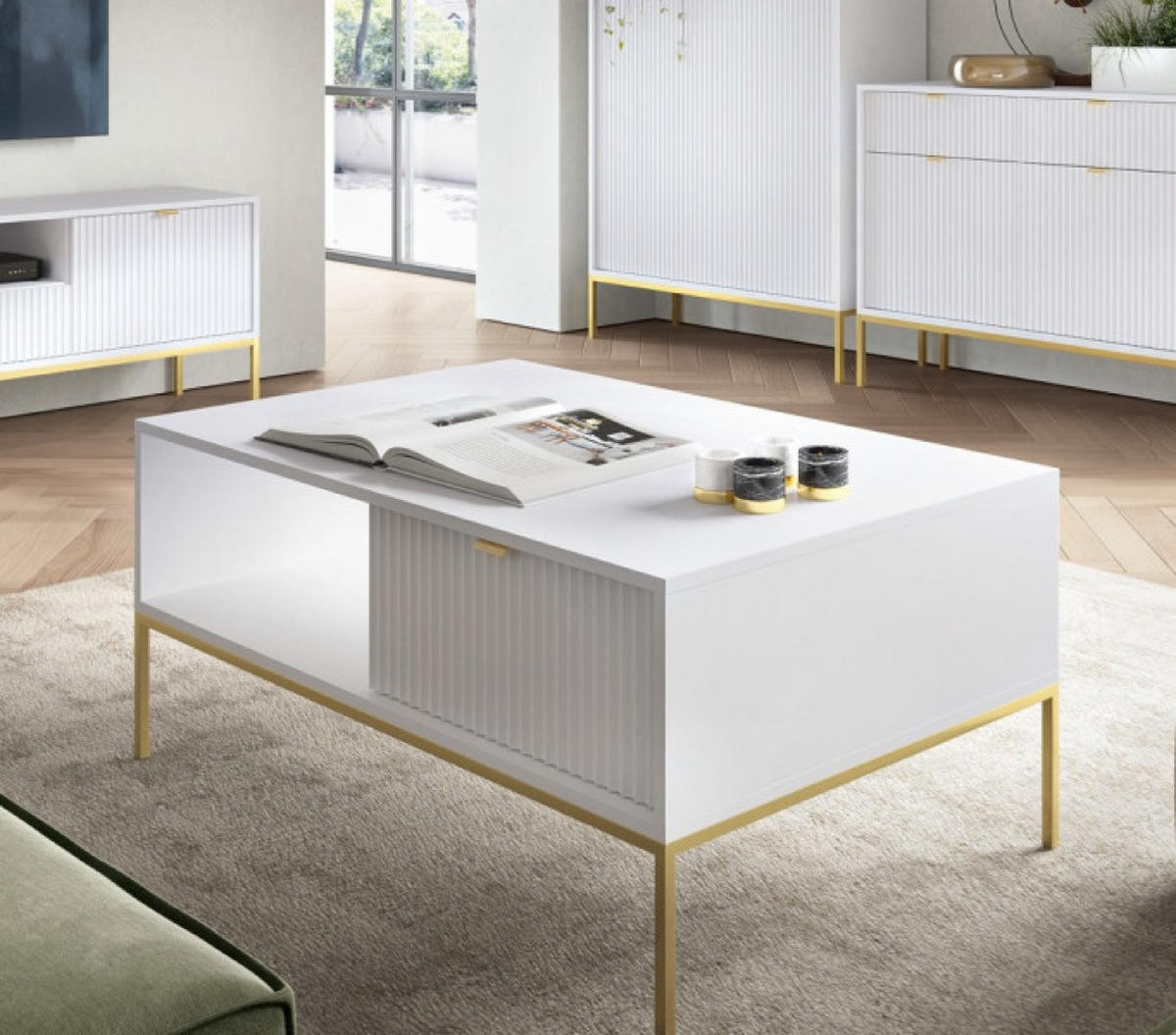 TISCH Weiß NEW Goldfarben - Weiß, Holzwerkstoff (68/68/46cm) - Sepro Meble