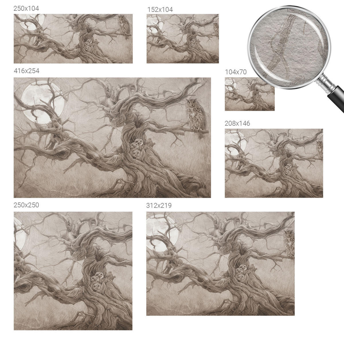 FOTOTAPETE 104x70 cm - Nachtvögel - Beige, Textil (104/70cm) - Wallfluent