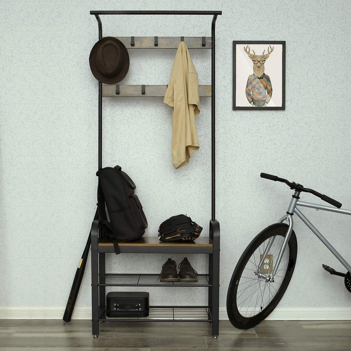 KLEIDERSTÄNDER mit Aufhänger - HSR40B - Dunkelbraun/Schwarz, Metall (33.7/183/72cm)