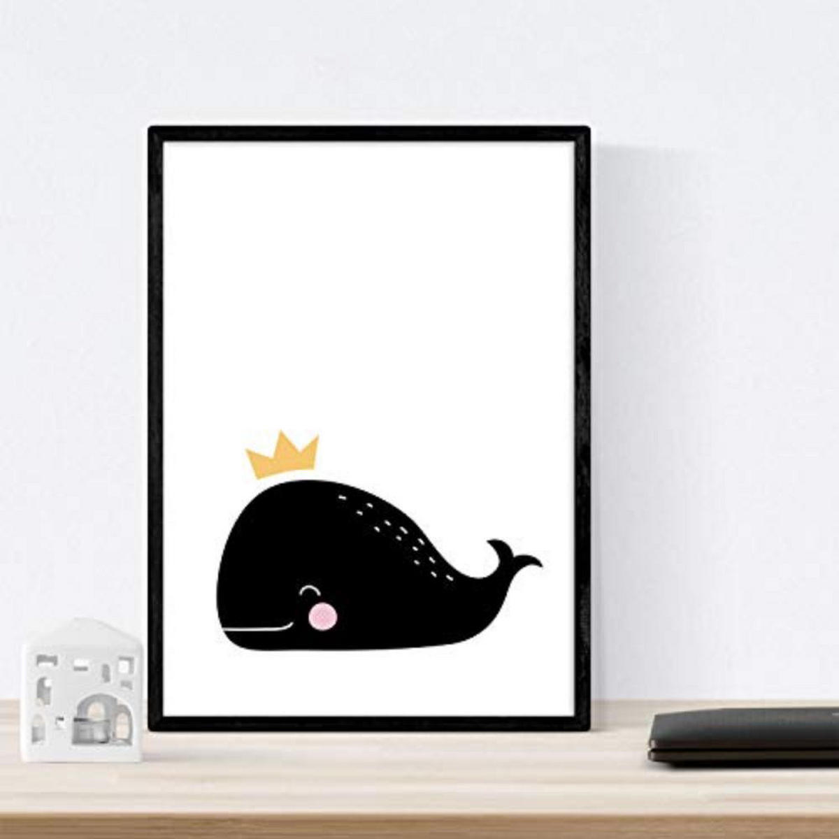 POSTER Set mit 4 von Cactus, Wal, Ananas und Wolke A3 Schwarzer Rahmen - Schwarz, Papier (29.7/3cm) - Nacnic