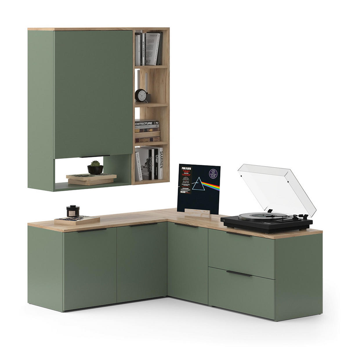 ŽIVÁ STĚNA Wido Zelená - Sonoma dub/zelená barva, kompozitní dřevo (80/50/40cm) - Vicco