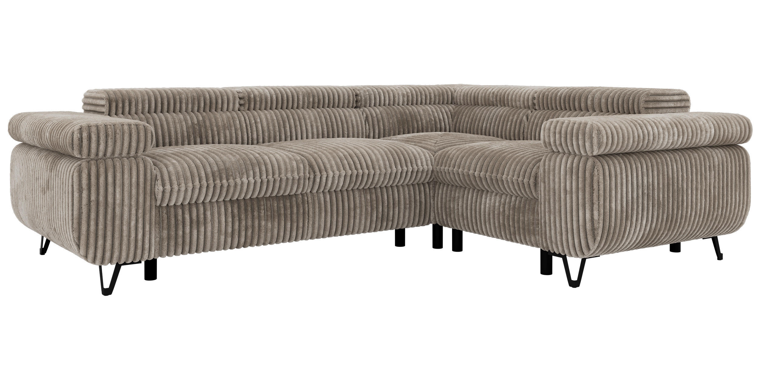 ECKSOFA ORSO L Hellbraun Cord - Rechts Seite - Hellbraun/Schwarz, Textil/Metall (268/197cm) - MKS