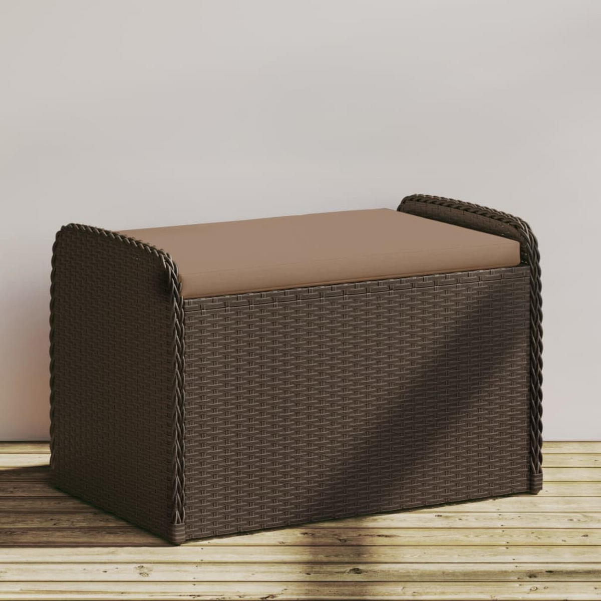 SITZBANK Mit Stauraum & Kissen Braun 80/51/52 Cm Poly Rattan - Weiß/Braun, Kunststoff/Textil (80/52/51cm) - vidaXL