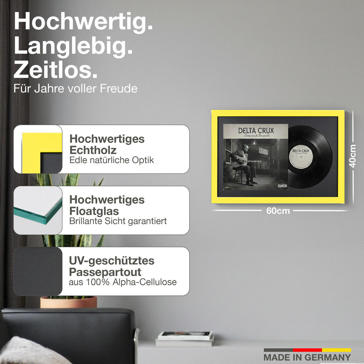 SCHALLPLATTEN BILDERRAHMEN 40/60 2er Set - Gelb, Holz (60/40cm) - K-Möbel