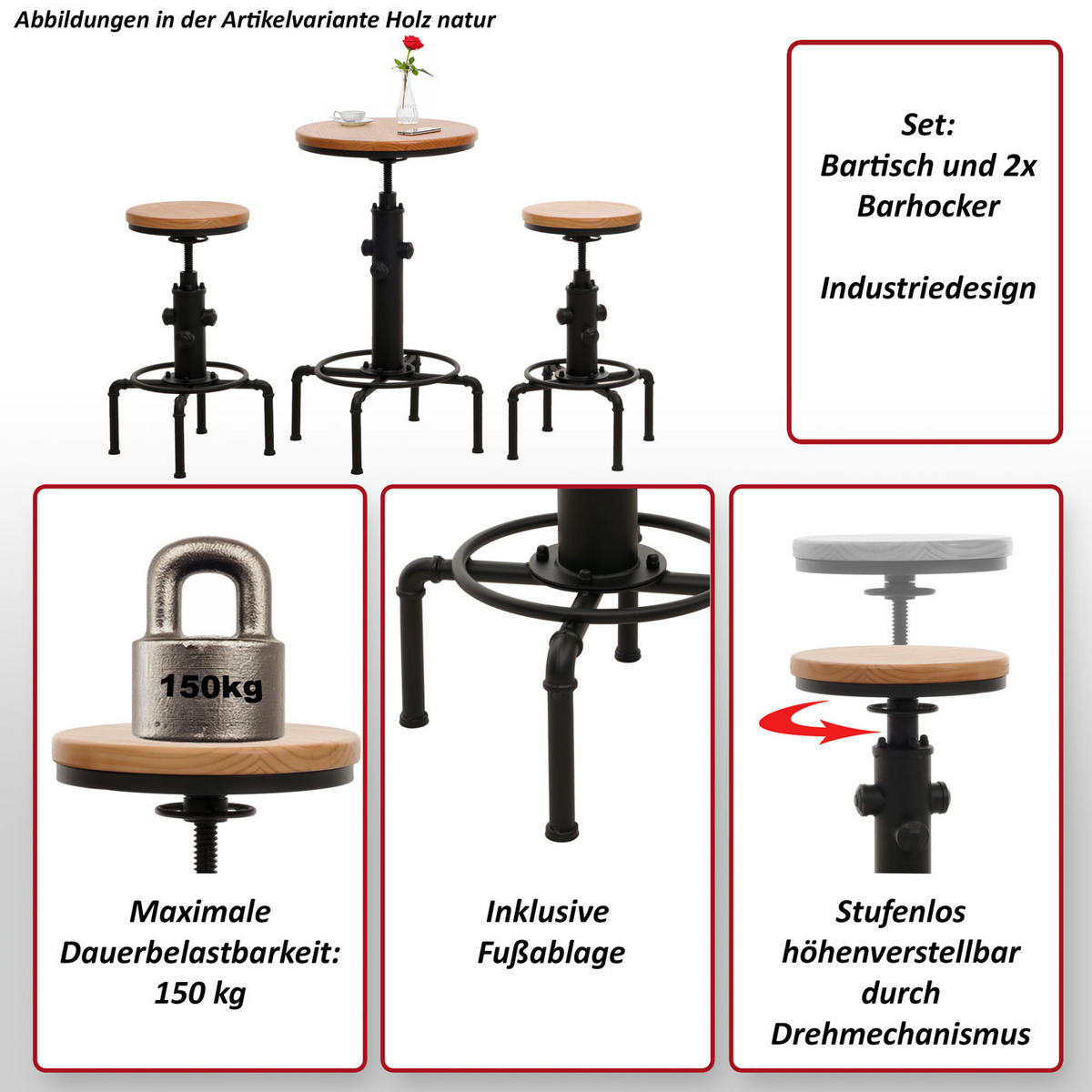 BARTISCH-SET rund Hellbraun 3er-Set - Hellbraun, Holz (40/104/40cm) - MCW